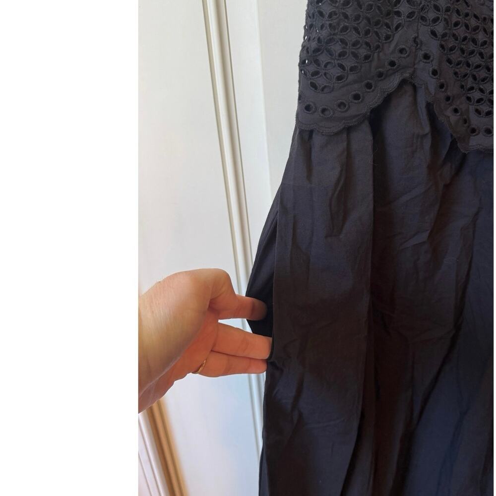 CLEOBELLA Julie Organic Cotton Poplin Lace Midi Dress Sz Small Black Eyelet Boho - Picture 6 of 12